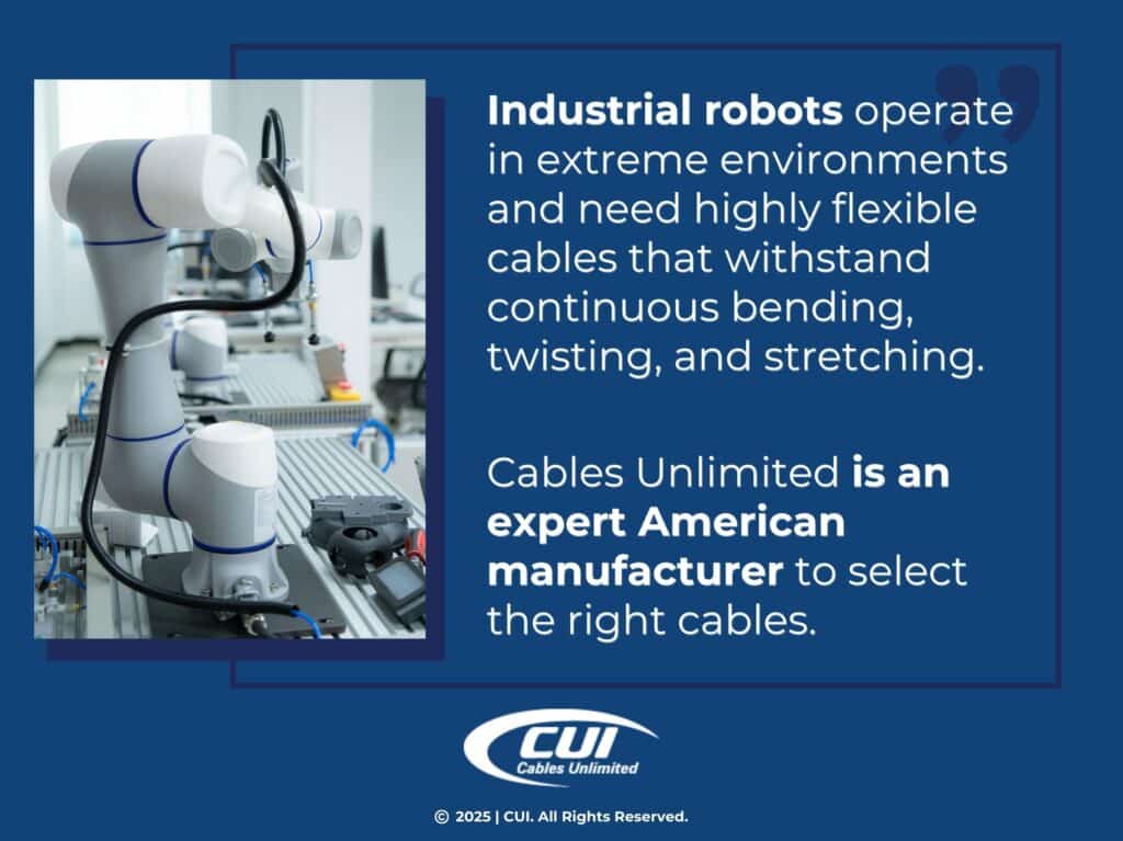 Robotic arm in factory setting- Industrial robots operate in extreme environments.