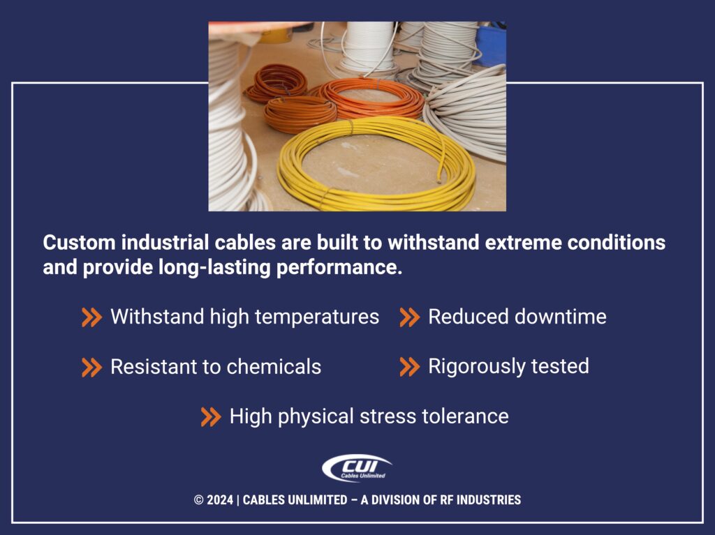 Callout 1: Custom industrial cables are built to withstand extreme conditions- five listed