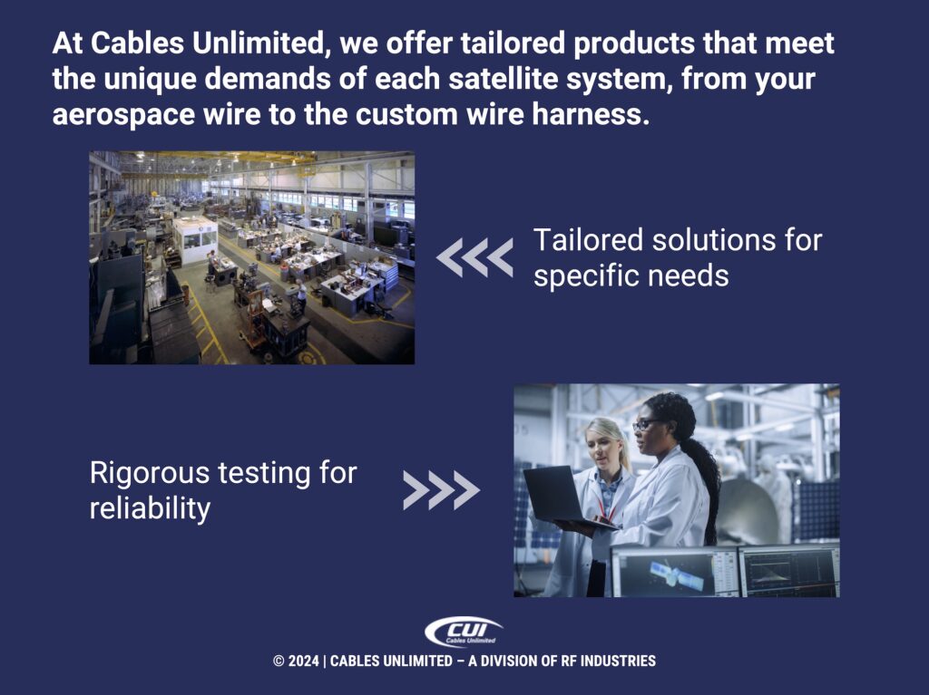 Callout 4: NASA technology lab- Cables Unlimited offers tailored products that meet demands of satellite systems.