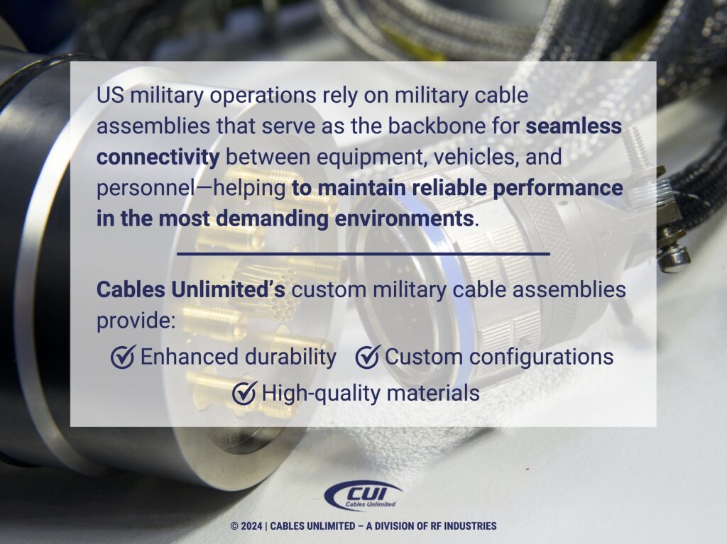 Callout 1: Power cable connectors- Benefits of Cables Unlimited custom military cable assemblies.