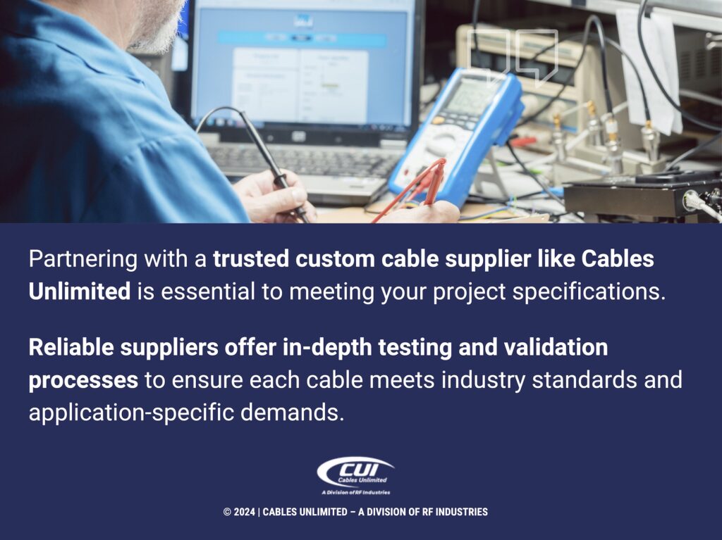 Callout 4: engineer testing wires, cables- partner with reliable cable suppliers, LI Tech Solutions.