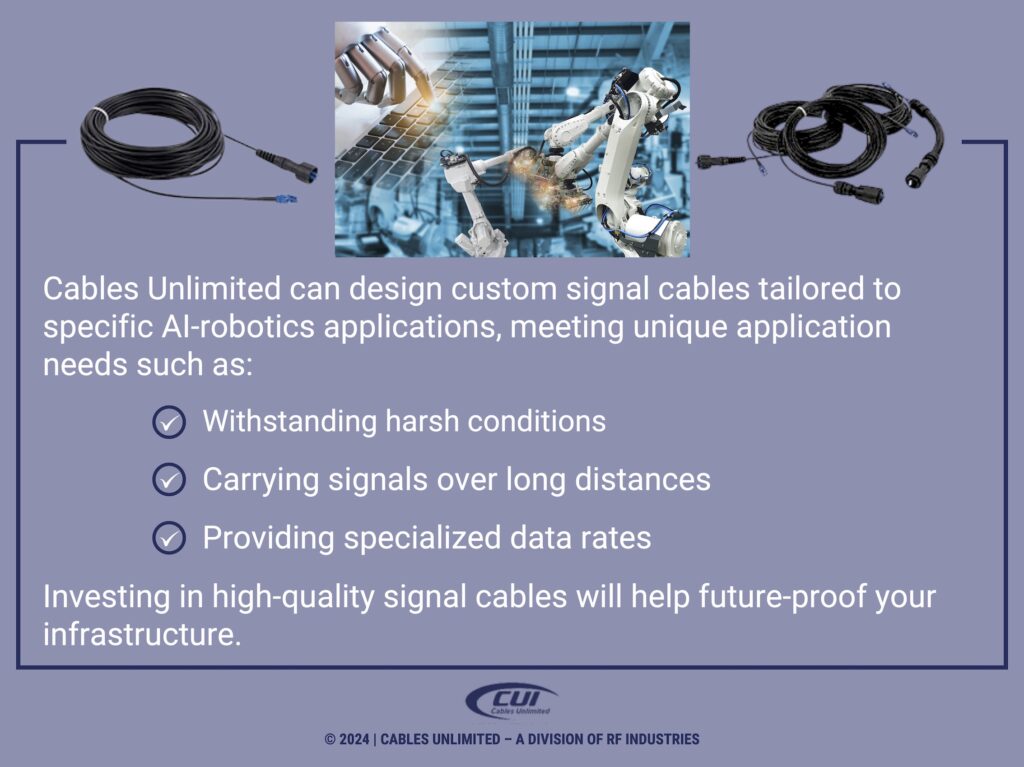 Callout 5: cables and robotic arms- 3 benefits of Cables-Unlimited custom signal cables.