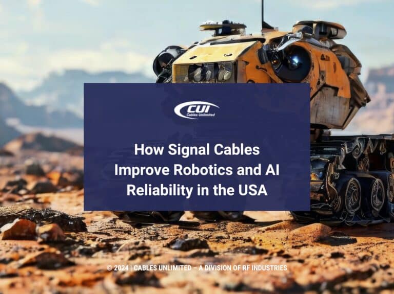 Featured: futuristic yellow robot vehicle in rocky terrain- How Signal Cables Improve Robotics and AI Reliability in the USA