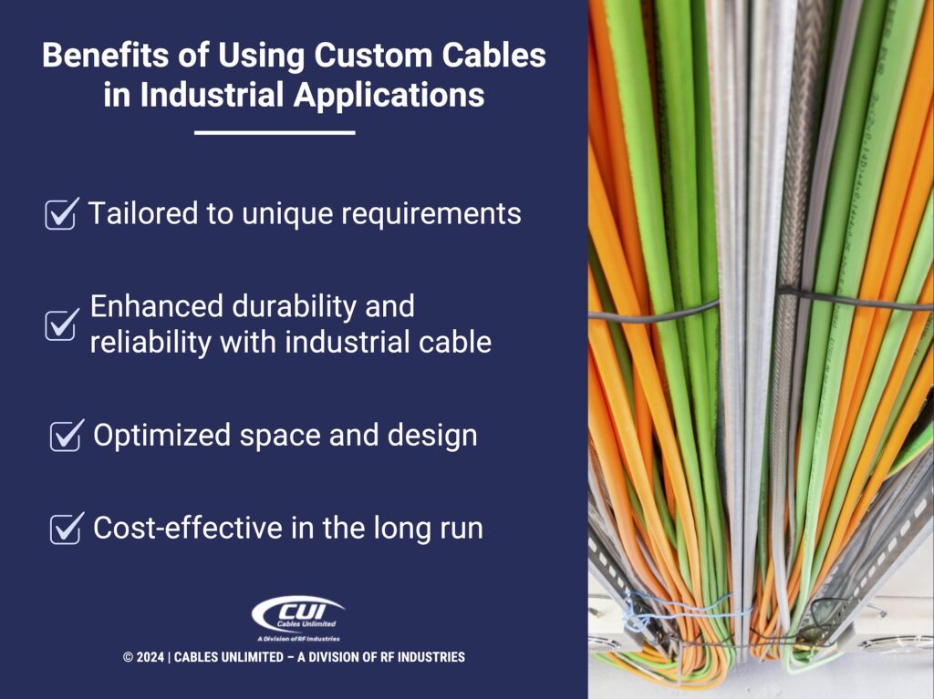 Cable system close-up. 4 benefits of using custom cables in industrial applications.