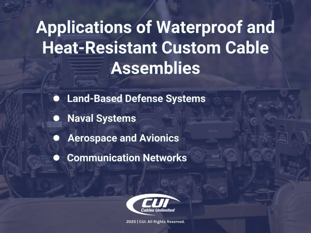 Four applications of waterproof and heat resistant custom cable assemblies.